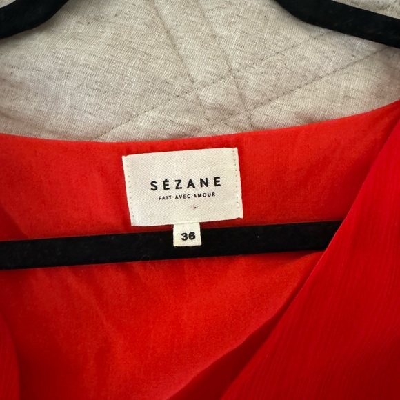Sézane Robe Albertina Corail Silk Ruffle Trim A-Line Mini Dress Red 36 US-4 - Picture 7 of 8